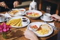 Breakfast for couple in tourist resort