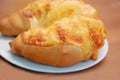 A breakfast croissant with cheese