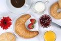 Breakfast with croissant, coffee and orange juice from above Royalty Free Stock Photo