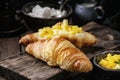 Breakfast with croissant and mango fruit Royalty Free Stock Photo