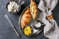 Breakfast with croissant and mango fruit Royalty Free Stock Photo