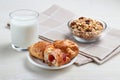 Breakfast with a croissant, muesli and a glass of milk Royalty Free Stock Photo