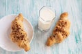 Breakfast with croissants, milk Royalty Free Stock Photo