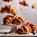 Breakfast croissants, traditional french baked pastry bun