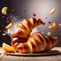 Breakfast croissants, traditional french baked pastry bun