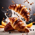 Breakfast croissants, traditional french baked pastry bun