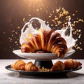 Breakfast croissants, traditional french baked pastry bun