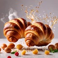 Breakfast croissants, traditional french baked pastry bun