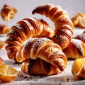 Breakfast croissants, traditional french baked pastry bun