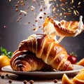 Breakfast croissants, traditional french baked pastry bun