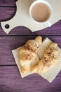 Breakfast with croissants for Valentines Day Royalty Free Stock Photo