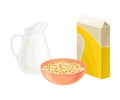 Breakfast Crunchy Cereal Poured in Bowl with Milk Vector Illustration