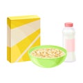 Breakfast Crunchy Cereal Poured in Bowl with Milk or Yogurt Vector Illustration