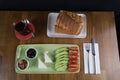 at breakfast, cucumber tomato cheese olive tray Royalty Free Stock Photo