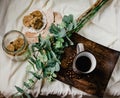 Breakfast. A cup of coffee with biscotti with peanut butter in a Royalty Free Stock Photo