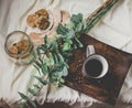 Breakfast. A cup of coffee with biscotti with peanut butter in a Royalty Free Stock Photo