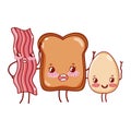 Breakfast cute bacon bread and fried egg kawaii cartoon Royalty Free Stock Photo