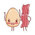Breakfast cute boiled egg and bacon kawaii cartoon