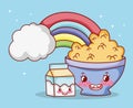 Breakfast cute bowl with cereal milk box rainbow cartoon