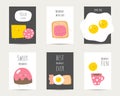Flat style funny cards, postcards, templates with quotes for cafe, restaurant menu