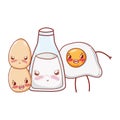 Breakfast cute fried egg and boiled eggs and milk happy cartoon