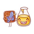 Breakfast cute waffle with jam and honey bottle cartoon