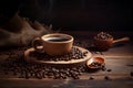 brown espresso drink cup cafe morning bean breakfast aroma mug. Generative AI.