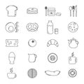 Breakfast and drinks outline design icon set.