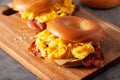 Breakfast egg and bacon sandwich on bagel with cheese Royalty Free Stock Photo