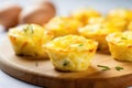 A breakfast of egg muffin cups with cheese, and fresh greens