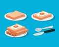 Breakfast eggs on breads with cutlery vector design