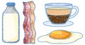 Breakfast Elements in Pencil Colour Sketch Simple Style