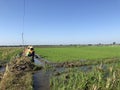 Breakfast farmer on side paddy field Royalty Free Stock Photo