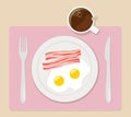 Breakfast flat vector illustration eggs bacon coffee