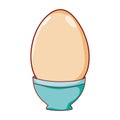 Breakfast food boiled egg in cup cartoon isolated icon