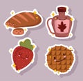 Breakfast food fresh cartoon cute bread strawberry syrup bottle and cookie