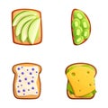 Breakfast food icons set cartoon vector. Sandwich with cheese and fruit