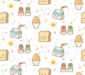 Breakfast food kawaii seamless background