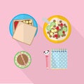 breakfast food with notepad and pencil. Vector illustration decorative design Royalty Free Stock Photo