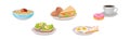 Breakfast Food with Sandwich, Scrambled Egg, Coffee and Donut Vector Set