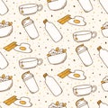 Breakfast food seamless background in kawaii style vector