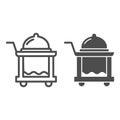 Breakfast food tray line and glyph icon. Covered cart with table and platter symbol, outline style pictogram on white Royalty Free Stock Photo