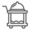 Breakfast food tray line icon. Covered cart with table and platter symbol, outline style pictogram on white background Royalty Free Stock Photo