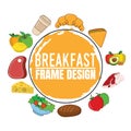 Breakfast Frame Design label. Delicious food. Font with Brush, Symbols and Badges. Vector illustration icon