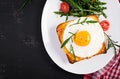 Breakfast. French cuisine. Croque madame sandwich close up on the table. Royalty Free Stock Photo