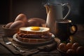 Breakfast with fried egg, bacon, sausages and coffee Royalty Free Stock Photo