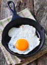Breakfast the fried egg in a iron frying pan Royalty Free Stock Photo