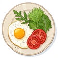 Breakfast fried egg tomato and green salad Royalty Free Stock Photo