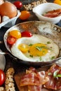 Breakfast with fried eggs and bacon - Continental breakfast Royalty Free Stock Photo