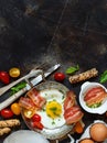 Breakfast with fried eggs and bacon - Continental breakfast Royalty Free Stock Photo